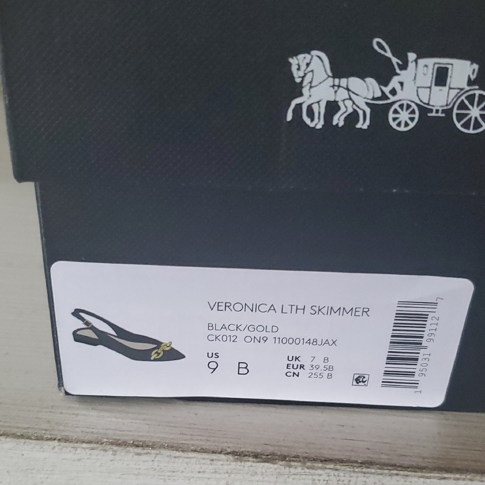Coach Black Gold Flats Veronica Leather Skimmer Sz 9